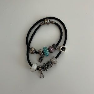 Pandora double wrap rope bracelet with variety of charms